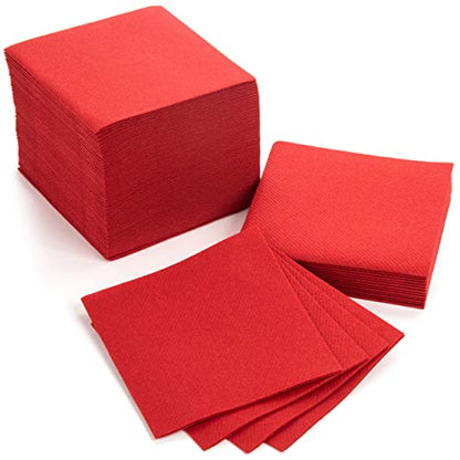 AMERICAN HOMESTEAD Red Cocktail Napkins - Premium 4.75"x4.75" Disposable Linen-Like Beverage Napkins - Bulk Square Party Bar Serviettes for Weddings, Parties, Events, and Everyday Use - 100 Count - color: Red, size: 4.75 x 4.75