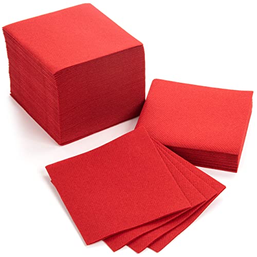 AMERICAN HOMESTEAD Red Cocktail Napkins - Premium 4.75"x4.75" Disposable Linen-Like Beverage Napkins - Bulk Square Party Bar Serviettes for Weddings, Parties, Events, and Everyday Use - 100 Count - color: Red, size: 4.75 x 4.75