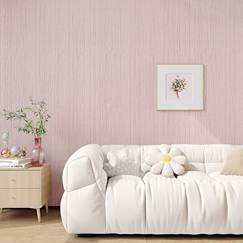 VEELIKE Pale Pink Grasscloth Peel and Stick Wallpaper Textured Pink Wallpaper for Bedroom Girls Room Bathroom 15.7''x118'' Faux Grass Cloth Contact Paper Self Adhesive Removable Linen Vinyl Wall Paper - color: Pale Pink, size: 15.7" x 118"