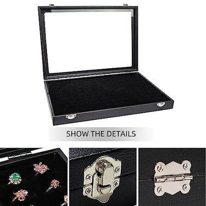 Wudygirl 100 Slot Ring Holder Display Case - Black Jewelry Organizer with Transparent Lid - style: 100 Slot Ring Tray