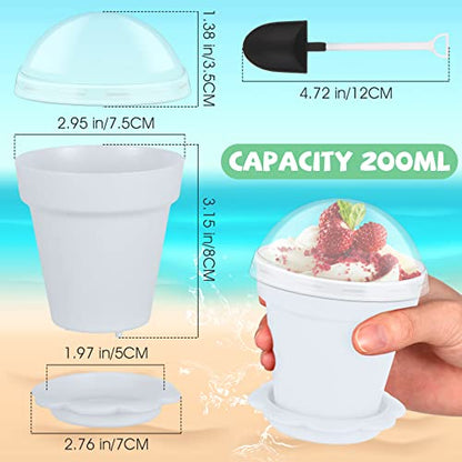 Honeydak 25 Pack Flowerpot Dessert Cup Plastic Cake Cups with Lid Shovel Spoon Mini Flower Pot Dessert Cups Ice Cream Yogurt Cupcake Holder Containers for Birthday Party Supplies DIY Baking(White) - color: White