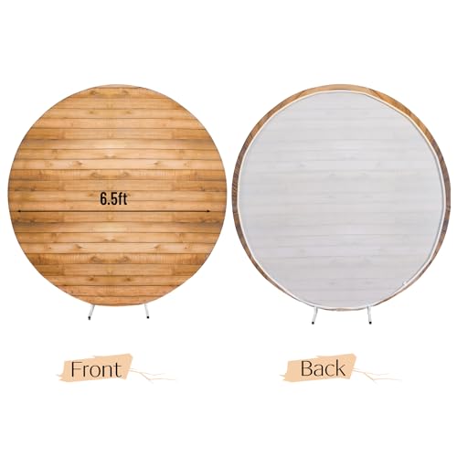 6.5FT Wood Grain Round Arch Backdrop Cover for 6.5/6.6FT Circle Stand,Wrinkle Free Circle Arch Background Cover, Vintage Wood Texture Wall Round Backdrop for Wedding Photography Birthday Baby Shower - size: 6.5FT