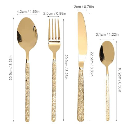 Fabater Gold Flatware Set, 24 Piece 18/10 Stainless Steel Silverware Set, Cutlery Utensil with Includes 6 Dinner Knives Forks Spoons for Restaurant Wedding Party Home Use (Stone Pattern Gold)