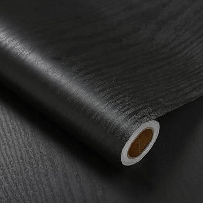 Heroad Peel and Stick Wallpaper 17.5" x 197" Wood Contact Paper Wood Wallpaper Black Wood Grain Contact Paper Thicken Textured for Cabinets and Drawers Countertops Waterproof Self Adhesive Vinyl - color: Black, size: 17.5" x 197"