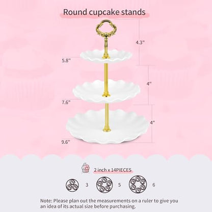 Pack of 11 NWK Cake Stand Set, with 3 x Two-Tier and 3 x Three-Tier Cupcake Stands, 4 x Appetizer Trays, 1 x Tablecloth for Birthday Bridal Baby Shower Party (Gold) - color: Gold