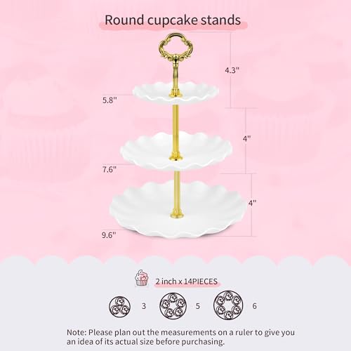 Pack of 11 NWK Cake Stand Set, with 3 x Two-Tier and 3 x Three-Tier Cupcake Stands, 4 x Appetizer Trays, 1 x Tablecloth for Birthday Bridal Baby Shower Party (Gold) - color: Gold