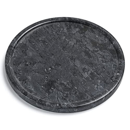 Genuine Black Marble Round Tray, High End Decorative Tray for Bathroom, Kitchen, Dresser and Vanity (Black 8")