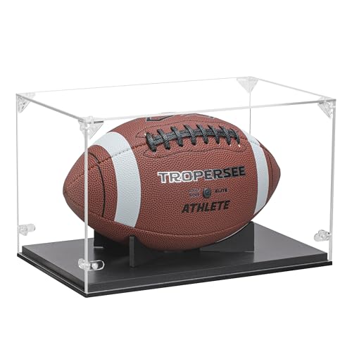 GYaozii Football Display Case, Thickened UV Protection Clear Acrylic Lid Football Holder, Wood Football Base Stand Football Cases for Signed Football Full Size - size: Football Display Case-Black