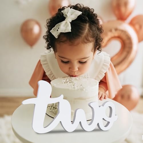 TONIFUL Two Wooden Sign Cutout Letter for 2nd Birthday Party Decorations Table Centerpieces for Second Birthday White Letter Wooden Photo Booth Props Party Decorations Supplies - style: Two