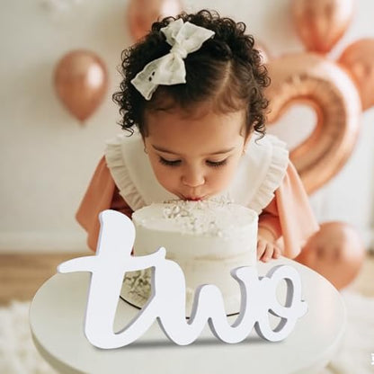 TONIFUL Two Wooden Sign Cutout Letter for 2nd Birthday Party Decorations Table Centerpieces for Second Birthday White Letter Wooden Photo Booth Props Party Decorations Supplies - style: Two