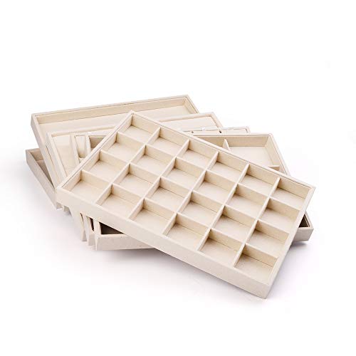 Oirlv Stackable Linen Jewelry Tray Adjustable 24 Grid Jewelry Storage Case for Drawer or Showcase - size: 24 Grids