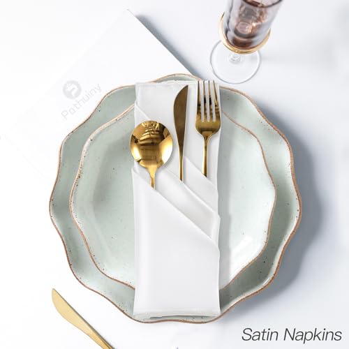P Pothuiny 12 Pcs Silky White Satin Napkins 17 x 17 Inches, Square Smooth Wedding Dinner Napkins Satin Cloth Napkins Table Napkins for Banquet Party Restaurant Decor, Thanksgiving, Christmas - color: White