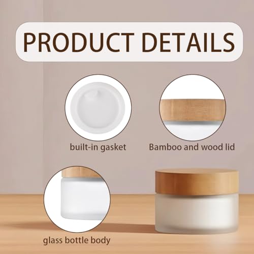 1 Pcs 100G 100ML Empty Translucent Frosted Glass Round Cream Jar Cosmetic Storage Container Toiletries Bottle with Natural Bamboo Lid Inner Liner and for Body Cream Lotion Conditioner etc