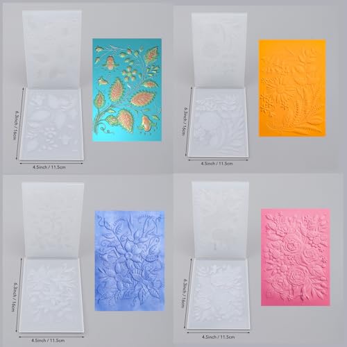 BAOFALI 4PCS 3D Embossing Folder Christmas Blossom Leaf Jingle Bells Textured Impressions Background Plastic Folder Template for Card Making Scrapbooking Embossed Cardstock Plates Paper Craft Supplies - color: Blossom Leaf
