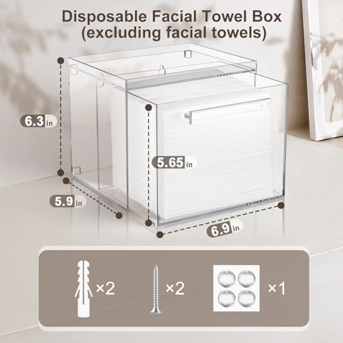 Disposable Facial Towels Storage Box - Acrylic Container Compatible With Clean Skin Club Clean Towel XL - Wall-Mounted Makeup Organizer With Drawer Valentine's Day Gifts - color: Clear