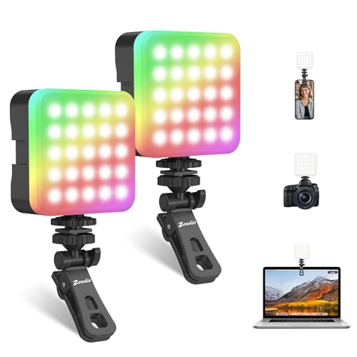 Zeadio Portable RGB Pocket Light with Clip - Adjustable 3000K-7000K Color Temperature, CRI95, Camera Small Video Selfie Light for Tabletop Filming/Selfie/Cell Phone/Photography, Pack of 2 - color: RGB, size: Pack of 2