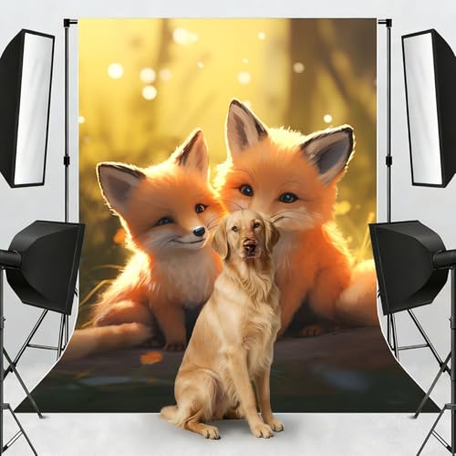 Cute Foxes Backdrop Background for Photography 5x7ft Photobooth Professional Photo Backdrop Curtains Video Photography Studio Photo Backgrounds Banner Booth Background Screen Parties - color: Cute Foxes