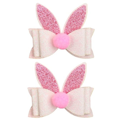 2Pcs Easter Hair Clips Glitter Bunny Ears Bows Hair Barrettes Pink White Rabbit Ears Hair Accessories for Easter Party Supplies