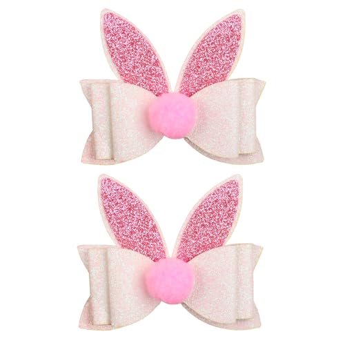 2Pcs Easter Hair Clips Glitter Bunny Ears Bows Hair Barrettes Pink White Rabbit Ears Hair Accessories for Easter Party Supplies