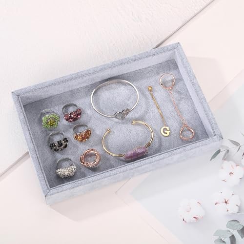 9" x 5.7" Velvet Jewelry Tray Jewelry Display Tray, Stackable Empty Plate Trays for Earrings Necklaces Bracelet Rings Display Showcase - Grey - color: Grey, size: Flat Tray 9"x5.7"