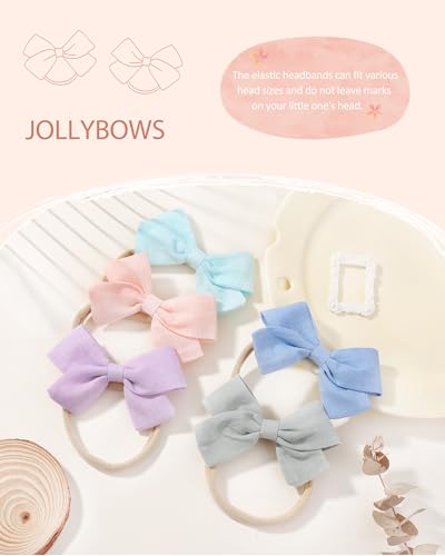 jollybows 20pcs Baby Girls Nylon Hair Bows Headbands Linen Bands Elastic Accessories for Baby Girls Infants preemie and Newborn Kids - color: 5- 20PCS netural bows