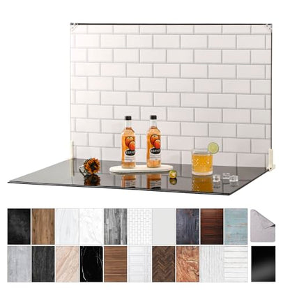 Product Photography Backdrops with Gloss Black Acrylic, 23x35in Photo Backdrop Board, 10Pcs 20Patterns Background Table Top Shooting Kit for Food, Jewelry, Cosmetics & Content Creation, MDAOCRY