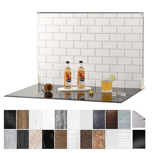 Product Photography Backdrops with Gloss Black Acrylic, 23x35in Photo Backdrop Board, 10Pcs 20Patterns Background Table Top Shooting Kit for Food, Jewelry, Cosmetics & Content Creation, MDAOCRY