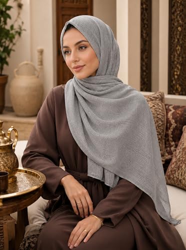 Lightweight Cotton Linen Feel Scarf Shawl Wrap Hijab for Women, Travel Fall Winter Gift - color: Mcspz2530-1#grey