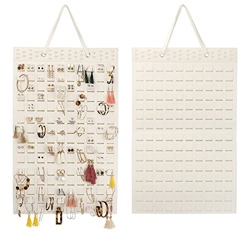 Resovo Hanging Earrings Organizer, Earring Holder & 20 Hooks, Holds Up To 300 Pairs, Compact Design, Soft Material, Earring Hanger Earring Display Hanging Organizer for Women Girls -1 Pack - color: Golden White, size: 22.5*13.6 inches