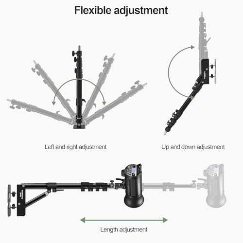 Wellmaking Wall Mount Triangle Boom Arm 39.37inch/100cm, Ring Light Mount Support 180°Flexible Rotation Comes with Tilt Swivel Mount for Studio Video Light, Monolight, Photography, Softbox, Reflector - size: 39.37inch/100cm