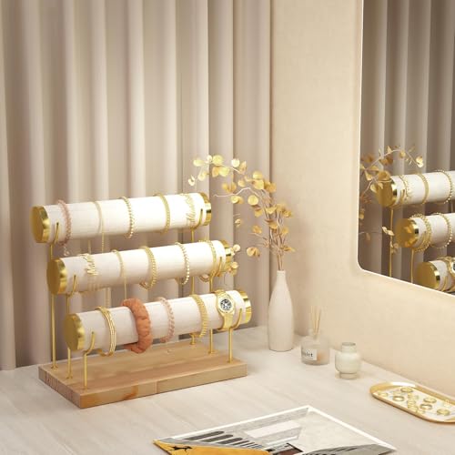 3 Tier Bracelet Holder Display Detachable Beige Velvet Bracelet Holder Jewelry Holder Organizer for Bracelet Necklace Watches Rings - color: Y-type Suede Beige