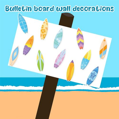 60 Pcs Surfboard Cutouts with Glue Points, Hawaii Summer Paper Cut Outs for Bulletin Board Classroom Decor Surf Party Decorations