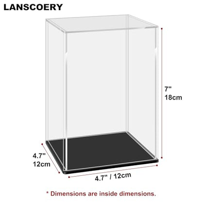 LANSCOERY Acrylic Display Case, 4.7x4.7x7 in, Upgraded Thickened UV-Resistant Showcase, 98% Clarity Dustproof Box with Glossy Black Base for Action Figures, LEGO & Models, Scraper & LED Light - color: Black, size: 4.7x4.7x7inch; 12x12x18cm