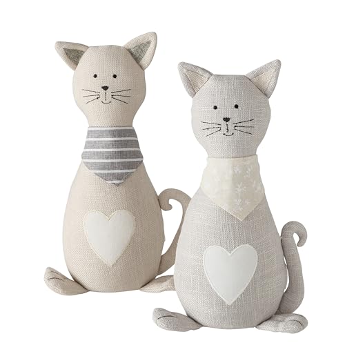 Cat Door Stops, Set of 2, Grey and White Woven Fabric, Black Embroidery Cotton, Linen, Polyester, & Filling, Weighted Prop, 12.5 Inches, 2.75 lbs. (Not a Toy) - color: Cats, Grey and White