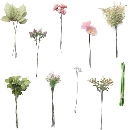 Floroom Artificial Greenery Stems Box Set, 45pcs with 6 Kinds of Faux Greenery Flowers Picks for DIY Bridal Bouquets Wedding Floral Arrangement Table Centerpieces, Dusty Rose & Green - color: Dusty Rose & Green