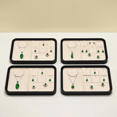 Oirlv Jewelry Display Tray for Vendors Velvet Jewelry Tray with Compartments for Rings and Necklaces(Beige) - color: Beige P21703