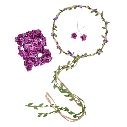 DDazzling Flower Crown Floral Wreath Headband Floral Garland Headbands Photo Props,Rose Flower Crown Kit, 3 Piece (Purple) - color: Purple