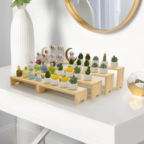 Yikaroeli 2 Set Large Wood Display Risers Wooden Riser Stands for Table Display Cupcake Stand Display Shelf 4Tiered 8Pcs Racks For Dessert Food Stands