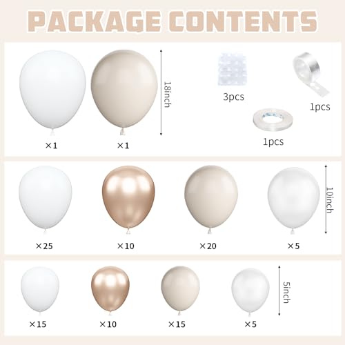White Sand Balloon Arch Kit,Boho Balloon Garland with Champagne Gold White Cream Clear Balloons for Neutral Baby Shower Engagement Bridal Wedding Birthday Party Decoration - color: White Sand Metallic