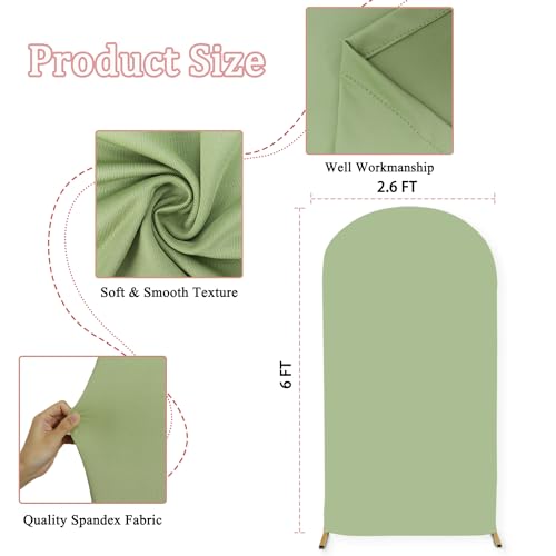 MODFUNS Sage Green Arch Cover 6ft Spandex Wedding Arch Cover Backdrop Fabric Fitted Round Top Arch Backdrop Cover Double Sided Arch Frame Stand Cover for Baby Shower Party Celebration Decoration - color: Sage Green, size: 2.6 FT x 6 FT