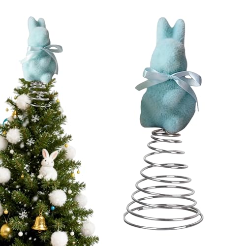 Bunny Tree Topper | Flocking Rabbit Spring Seasonal Decoration,Spring Bunny Topper,for Home Farmhouse Porch Mantel Cabinet Centerpiece Party Gathering Basket Celebration - color: Blue
