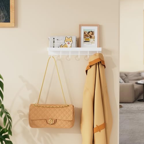 niffgaff White Key Holder Wall Mount, Stainless Steel Self Adhesive Hooks Rack with Shelf, No Drill Key Hanger for Door and Wall - color: White