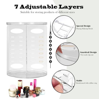 360 Rotating Makeup Organizer for Vanity Adjustable Cosmetic Display Case Large Capacity Skincare Organizers Perfume Organizer Spinning Holder for Countertop Vanity and Bathroom