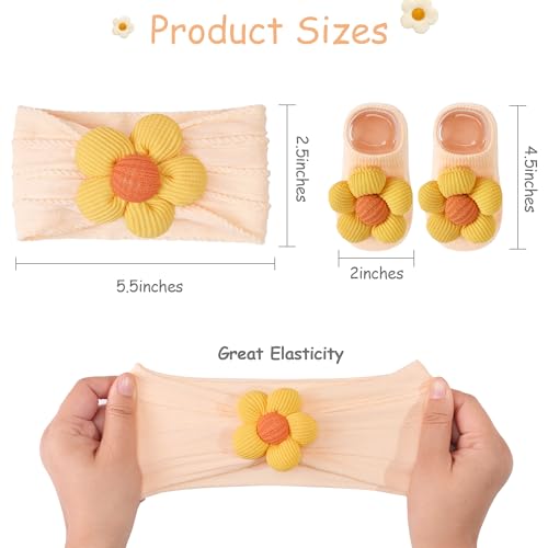 CÉLLOT Baby Girl Headband and Socks, Non-Slip Floral Socks and Soft Floral Nylon Hairbands for Babies Infants and Toddlers (Salmon+Yellow+Green) - color: Salmon+Yellow+Green