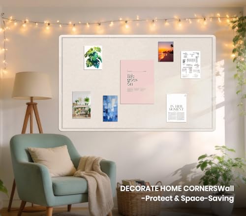 Bulletin Board - 35 x 17.5 inches Decorative Felt Pin Board - Cork Board Alternative for Wall - Foldable Photo Board Self-Adhesive Prayer Board with 20 Pushpins - Oatmeal - color: Oatmeal, size: 35 x 17.5inches