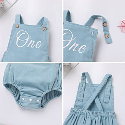 IMEKIS Baby Girls Boys Boho 1st Birthday Outfit Backless Overalls Romper for Cake Smash Photo Shoot - color: Blue One, size: 6-12 Months