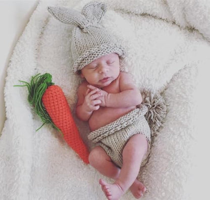 Jastore Baby Photography Props Newborn Boy Girl Photo Shoot Outfits Crochet Costume Infant Knitted Hat Sets - color: Beige Rabbit