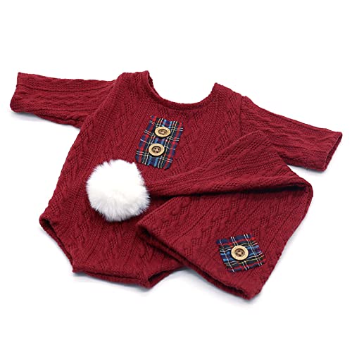 Christmas Newborn Baby Photo Shoot Props Outfits Crochet Clothes Santa Claus Red Hat Pants Photography Props - color: Reda