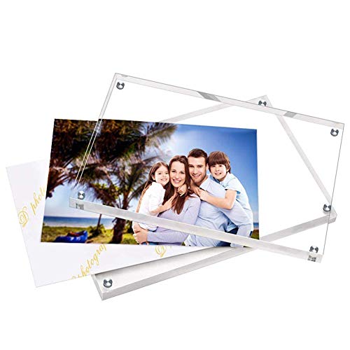 HELPLEX 6 Pack Acrylic Frame, 5x7&4x6 Combinations, 20% Thicker, 20-24mm Thick Acrylic Picture Frames, Frameless Clear Double Sided Magnetic Frame, Free Standing Desktop Display - size: Acrylic Frame Set(6 Pack)