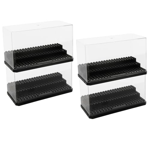 Acrylic Minifigure Display Case Stackable Action Figures Blocks Display Box, Clear Dustproof Display Case Box for Lego Lovers - color: Black, size: Medium 4 Pack